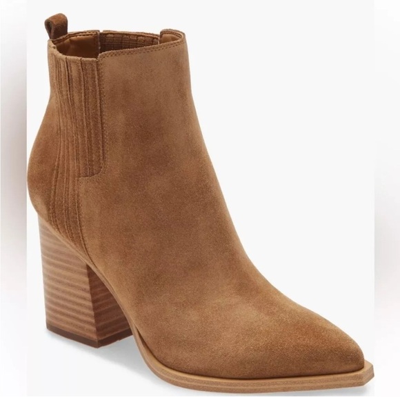 Marc Fisher Shoes - MARC FISHER Oshay Pointed Toe LEATHER Suede Bootie Stacked Block Heel Size 9 NEW